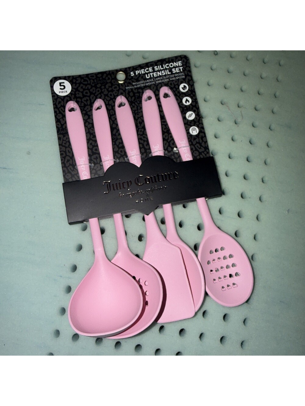 New Juicy Couture Five Piece pastel Pink Silicone Utensil Set